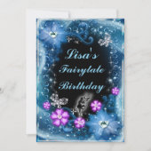 魔法の妖精と蝶ブルーフローラ誕生日 招待状 (正面)