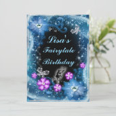 魔法の妖精と蝶ブルーフローラ誕生日 招待状 (スタンド正面)