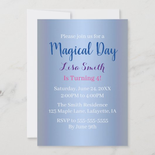 魔法の妖精と蝶ブルーフローラ誕生日 招待状 (裏面)