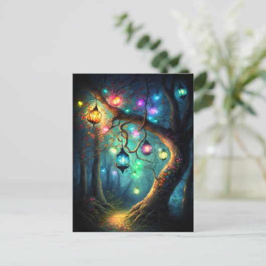 魔法の妖精に魅了された森のファンタジーピクシーの塵 ポストカード (スタンド正面)