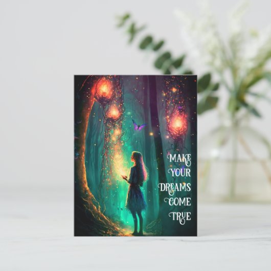 魔法の妖精に魅了された森のファンタジーピクシーの塵 ポストカード (スタンド正面)