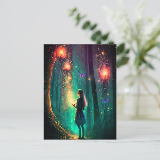 魔法の妖精に魅了された森のファンタジーピクシーの塵 ポストカード (スタンド正面)