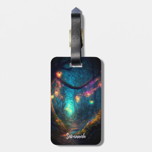 魔法の妖精に魅了された森のファンタジーピクシーの塵 ラゲッジタグ (裏面縦)
