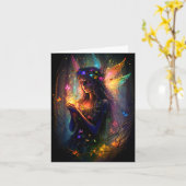 魔法の妖精に魅了された森のファンタジー蝶 カード (黄色い花)