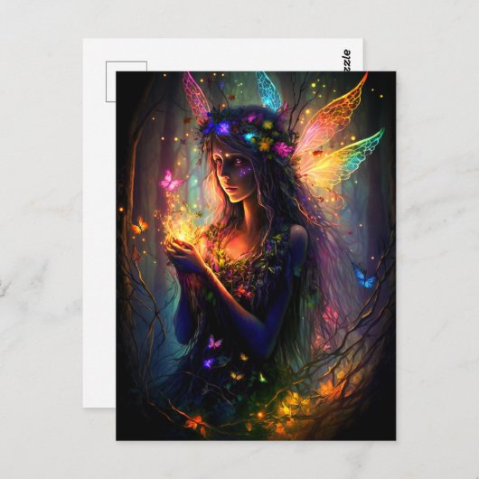 魔法の妖精に魅了された森のファンタジー蝶 ポストカード (正面/裏面)