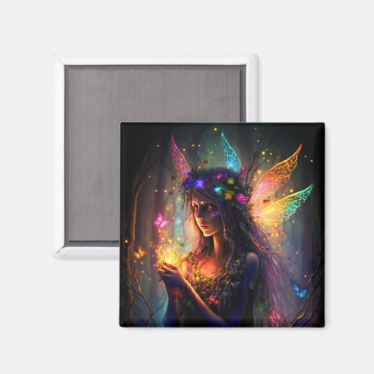 魔法の妖精に魅了された森のファンタジー蝶 マグネット (正面/裏面)