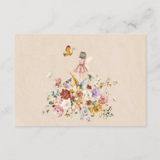 魔法の妖精のガーデンフラワーズベビーオムツラッフル エンクロージャーカード (裏面)