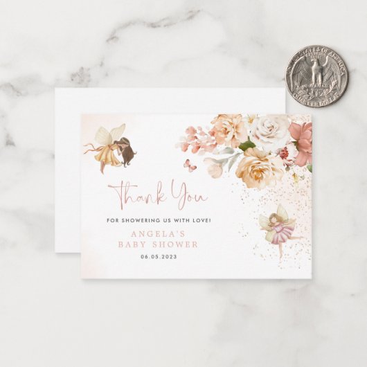 魔法の妖精のガーデンベビーシャワーサンキューカード ノートカード (正面/裏面インサイチュ)