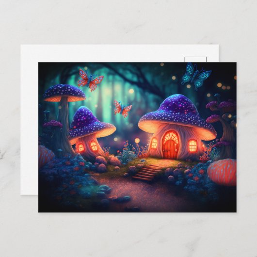 魔法の妖精のガーデン蝶キノココテージ ポストカード (正面/裏面)