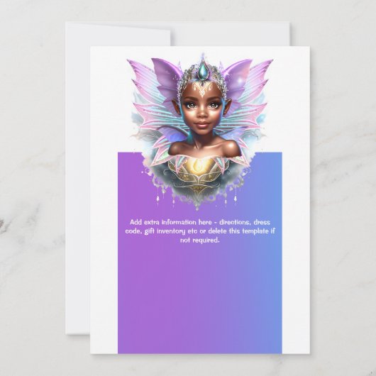 魔法の妖精のプリンセスメラニンの女の子の魔法の翼 招待状 (裏面)