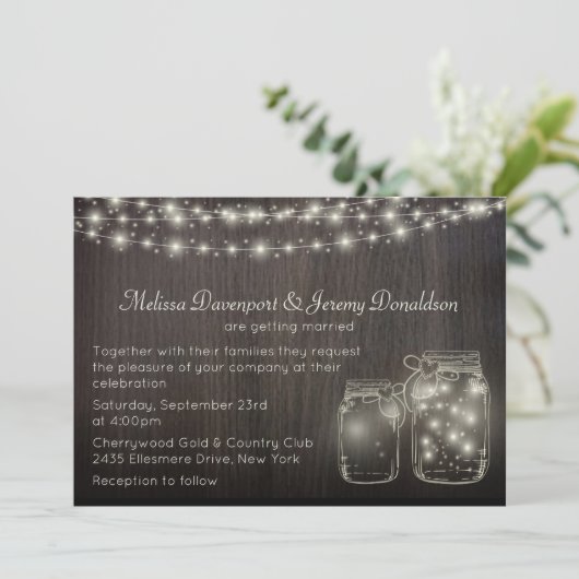 魔法の妖精のライト&メイスンジャースウェディング招待 招待状 (スタンド正面)