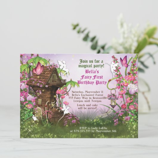 魔法の妖精の土地の誕生日パーティーの招待 招待状 (スタンド正面)