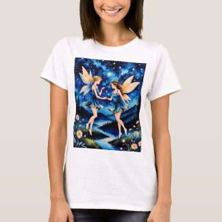魔法の妖精の夜の空ファンタジーアートTシャツ Tシャツ
