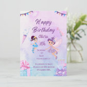 魔法の妖精の女の子のカード 誕生日 招待状 (スタンド正面)