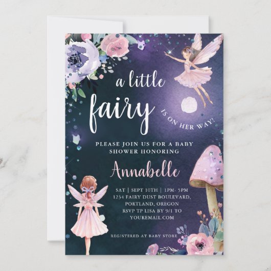 魔法の妖精の女の子のベビーシャワー 招待状 (正面)