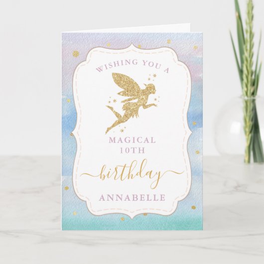 魔法の妖精の女の子任意の年齢誕生日 カード (正面)