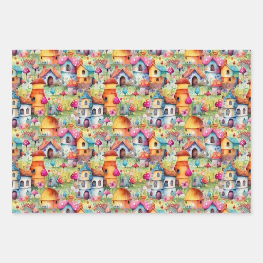 魔法の妖精の家と妖精の村のギフト ラッピングペーパーシート (正面)