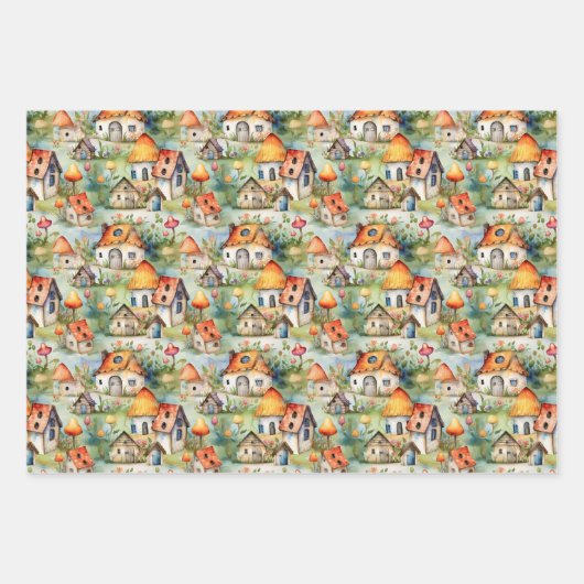 魔法の妖精の家と妖精の村のギフト ラッピングペーパーシート (正面3)