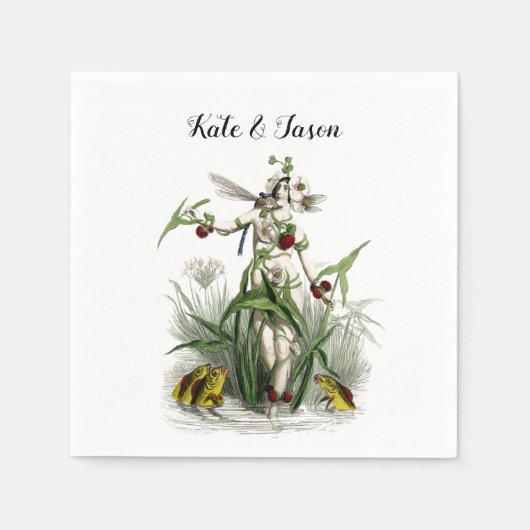 魔法の妖精の庭の花と生き物結婚の スタンダードカクテルナプキン (正面)