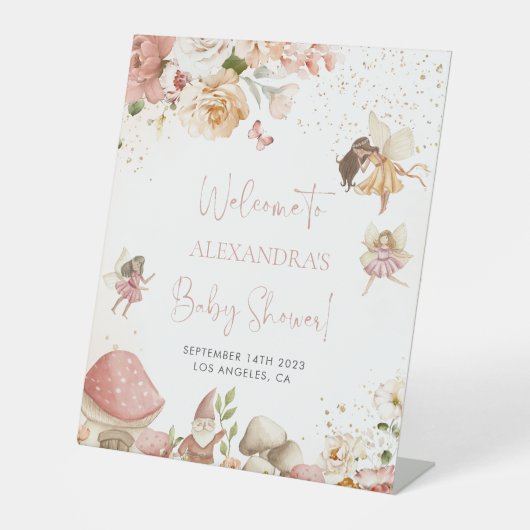 魔法の妖精の庭の赤ちゃんシャワー歓迎サイン 台座サイン (正面)