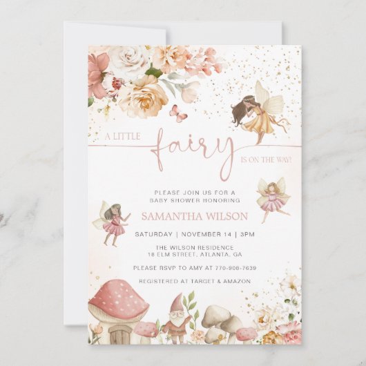 魔法の妖精の庭の赤ちゃんシャワー 招待状 (正面)
