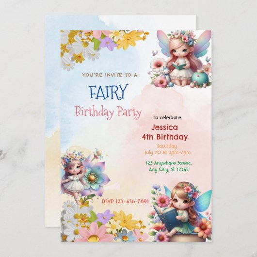 魔法の妖精の庭:魅惑された誕生日の侵略 招待状 (正面/裏面)