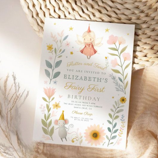 魔法の妖精の最初の誕生日マッシュルームウッドランド 招待状