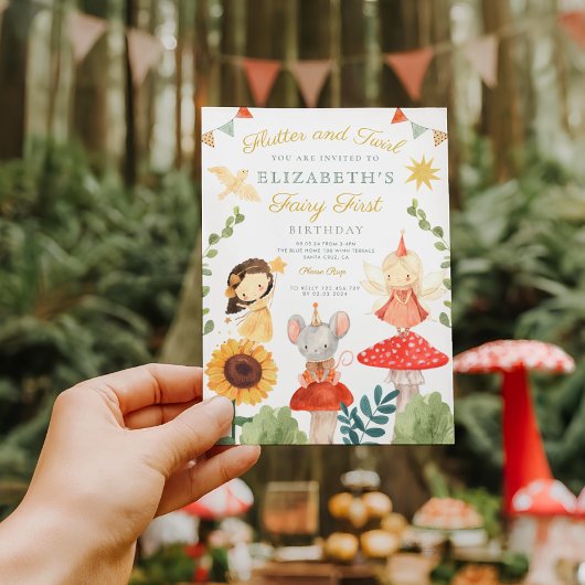 魔法の妖精の最初の誕生日マッシュルームウッドランド 招待状