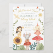 魔法の妖精の最初の誕生日マッシュルームウッドランドInv 招待状 (正面)