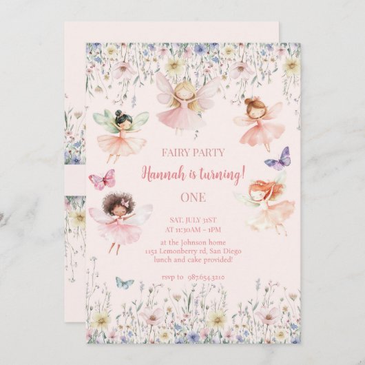 魔法の妖精の最初の誕生日、妖精バッシュ 招待状 (正面/裏面)