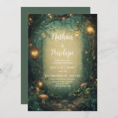 魔法の妖精の森のフェアリー ライト ウェディング 招待状 (正面/裏面)