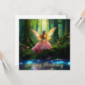 魔法の妖精の森の森 お誕生日おめでとう カード (正面/裏面インサイチュ)
