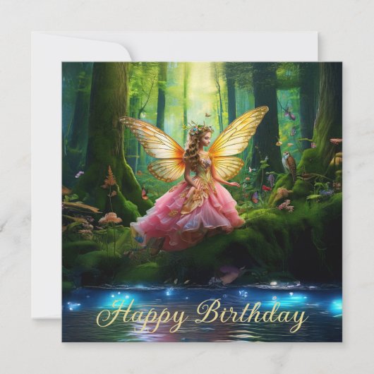 魔法の妖精の森の森 お誕生日おめでとう カード (正面)
