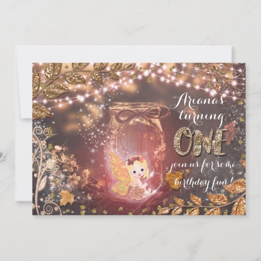 魔法の妖精の瓶 グリッター 秋の葉の招待状 招待状 (正面)