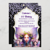 魔法の妖精の粉グリッターピクシー女の子 招待状 (正面/裏面)