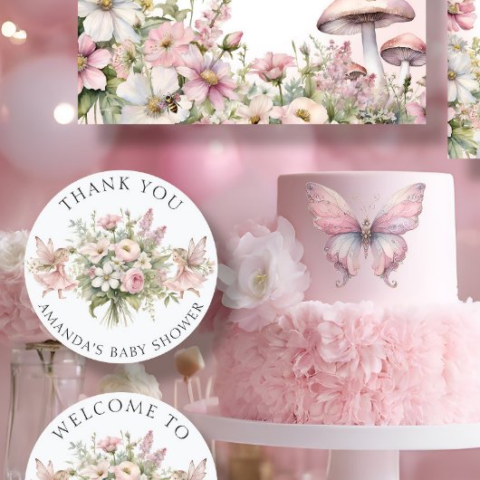 魔法の妖精の花束 ベビーシャワー お礼のメッセージ 女の子 ラウンドシール