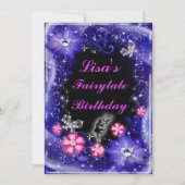 魔法の妖精の蝶パープルフローラ誕生日 招待状 (正面)