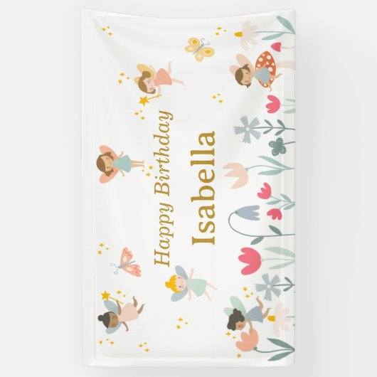 魔法の妖精の誕生日パーティバナー 横断幕 (縦)