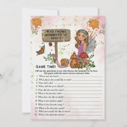 魔法の妖精の赤ちゃんシャワートリビアゲームハンド絵を描ー 招待状 (正面)