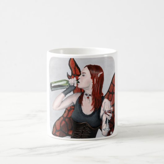 魔法の妖精の飲むワインファンタジーアートコーヒーマグ コーヒーマグカップ (中央)