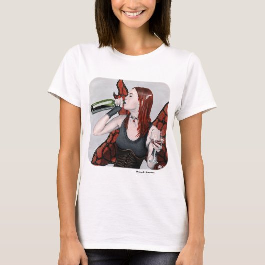 魔法の妖精の飲むワインファンタジーアートシャツ Tシャツ (正面)
