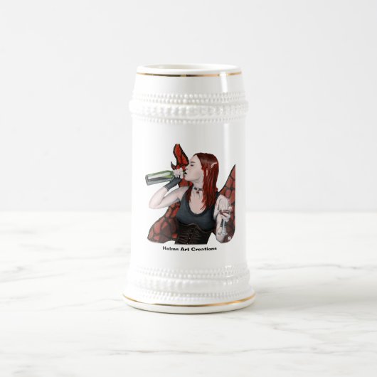 魔法の妖精の飲むワインファンタジーアートスタイン ビールジョッキ (中央)