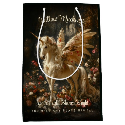 魔法の妖精の馬フローラ森ユニコーン ミディアムペーパーバッグ (正面)