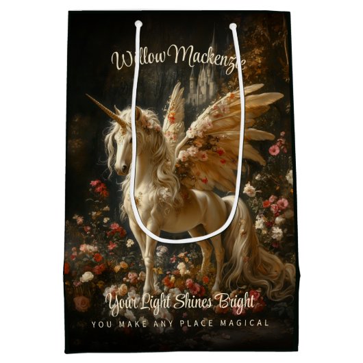 魔法の妖精の馬フローラ森ユニコーン ミディアムペーパーバッグ (裏面)