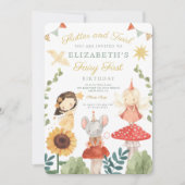 魔法の妖精の1歳誕生日キノコの森 招待状 (正面)