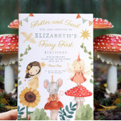 魔法の妖精の1歳誕生日キノコの森 招待状