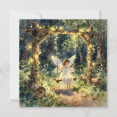 魔法の妖精をテーマにした女の子の誕生日 カード (正面)