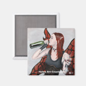 魔法の妖精を飲むワインファンタジーボタンマグネット マグネット (正面/裏面)