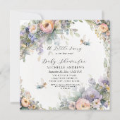 魔法の妖精ティーパーティー フラワール 女の子 ベビーシャワー 招待状 (正面)