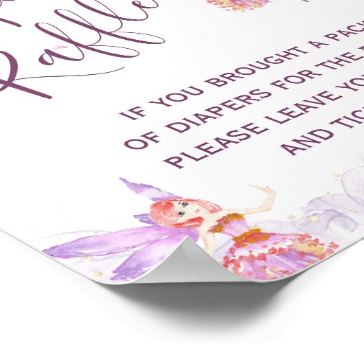 魔法の妖精テーマ赤ちゃんシャワーおむつラッフルサイン ポスター (角)